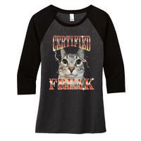 Cat Meme Certified Freak Eat Cement Cursed Cat Women's Tri-Blend 3/4-Sleeve Raglan Shirt