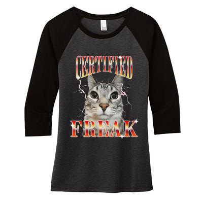 Cat Meme Certified Freak Eat Cement Cursed Cat Women's Tri-Blend 3/4-Sleeve Raglan Shirt