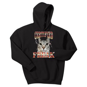 Cat Meme Certified Freak Eat Cement Cursed Cat Kids Hoodie