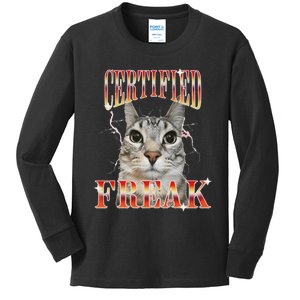 Cat Meme Certified Freak Eat Cement Cursed Cat Kids Long Sleeve Shirt