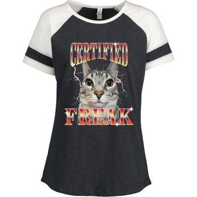 Cat Meme Certified Freak Eat Cement Cursed Cat Enza Ladies Jersey Colorblock Tee