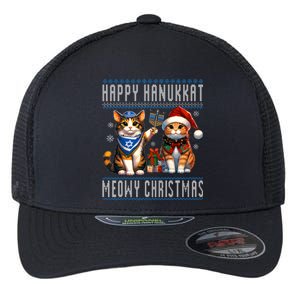 Cat Merry Christmas Happy Hanukkah Jewish Christian Flexfit Unipanel Trucker Cap