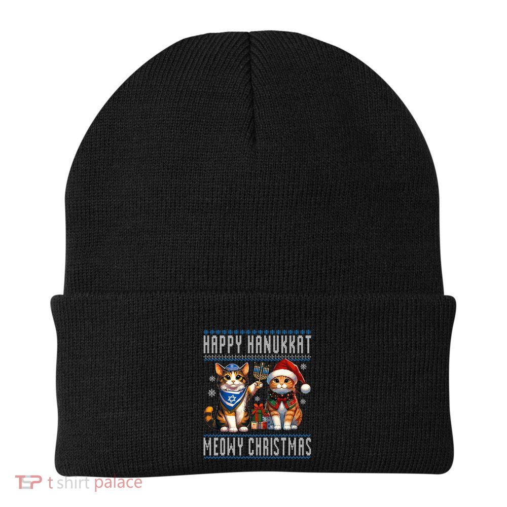 Cat Merry Christmas Happy Hanukkah Jewish Christian Beanie