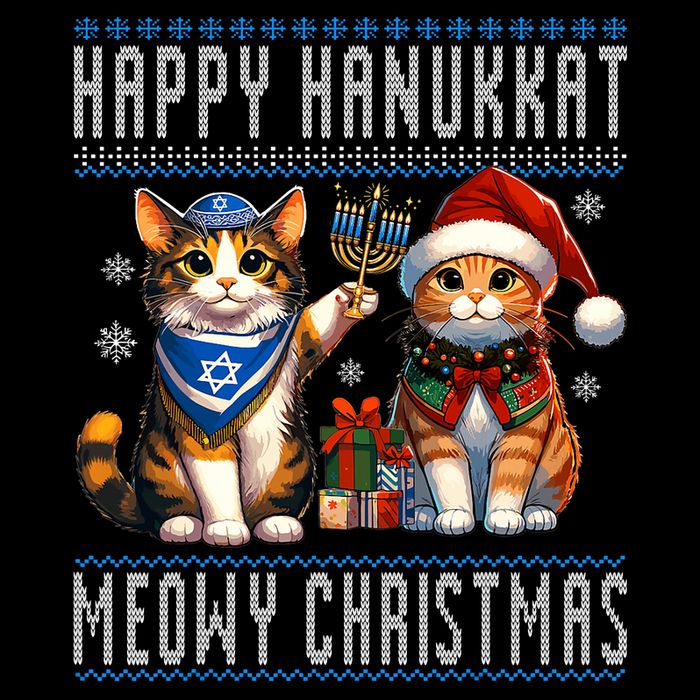 Cat Merry Christmas Happy Hanukkah Jewish Christian Drawstring Bag