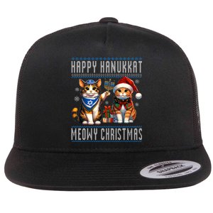 Cat Merry Christmas Happy Hanukkah Jewish Christian Flat Bill Trucker Hat