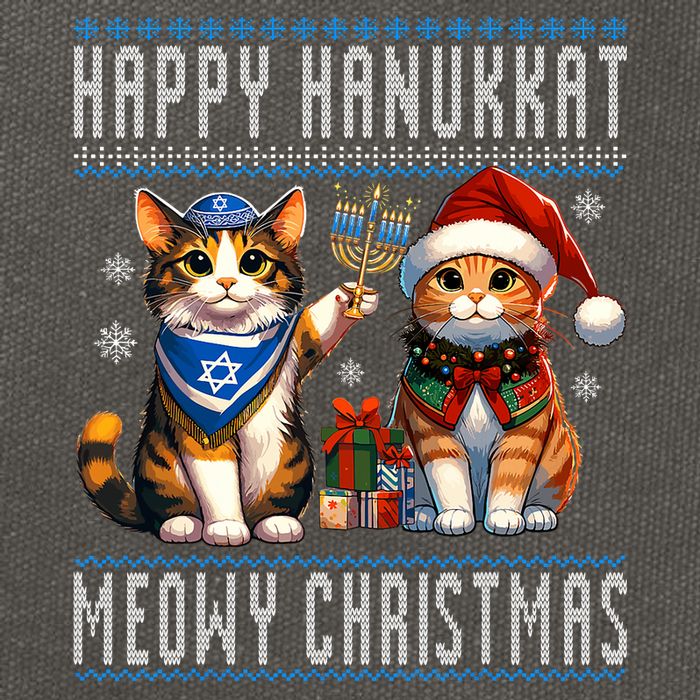 Cat Merry Christmas Happy Hanukkah Jewish Christian Cotton Canvas Backpack