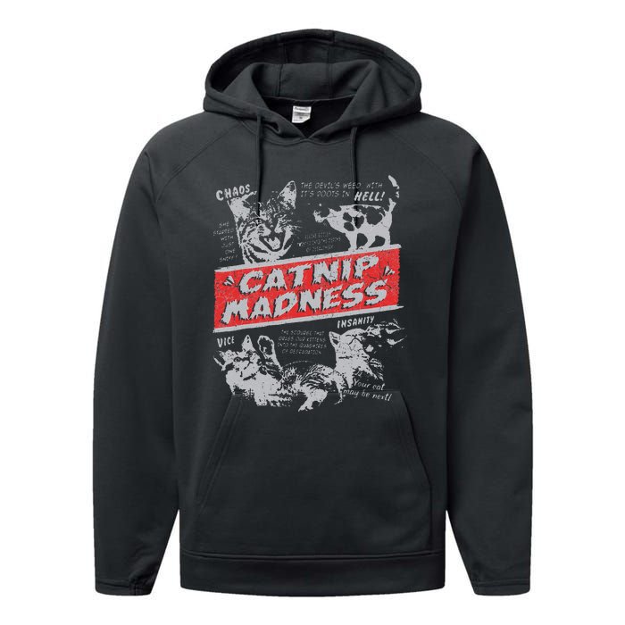 Catnip Madness Cute Kitten Funny Cat Women Vintage Performance Fleece Hoodie