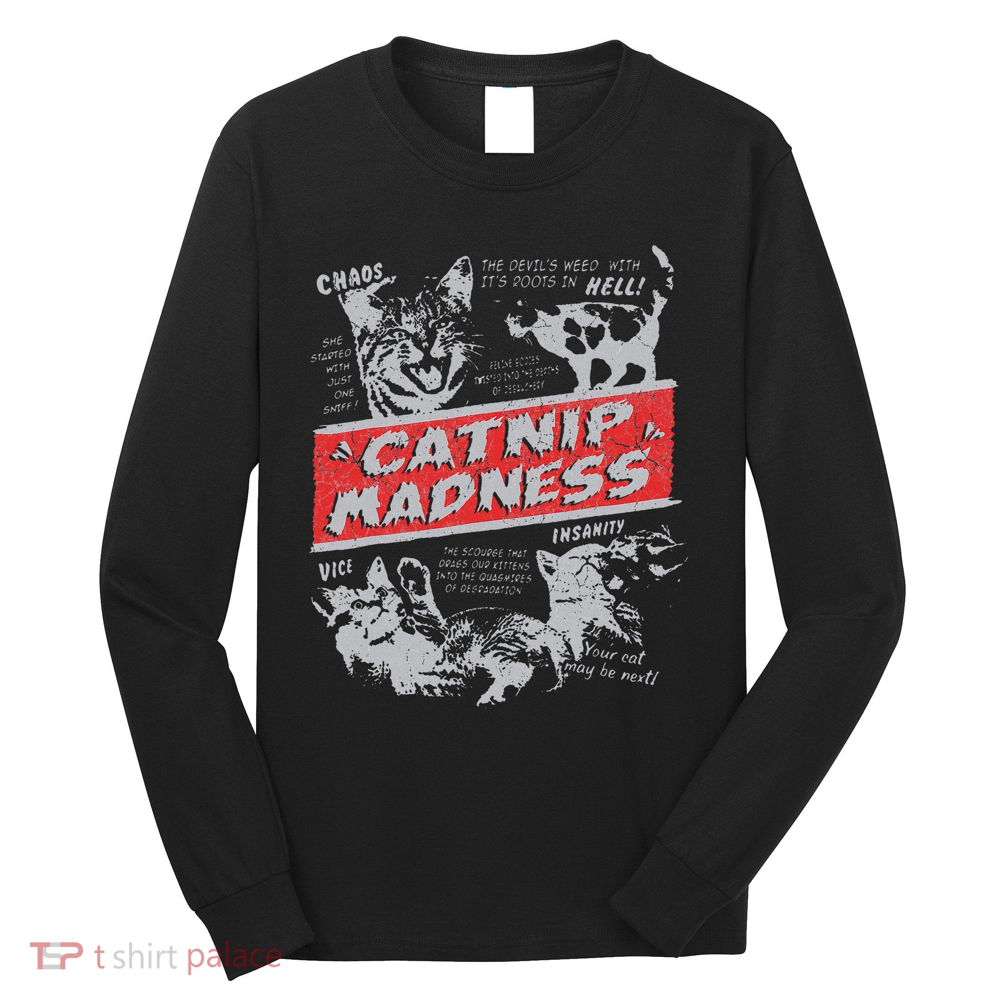 Catnip Madness Cute Kitten Funny Cat Women Vintage Long Sleeve Shirt