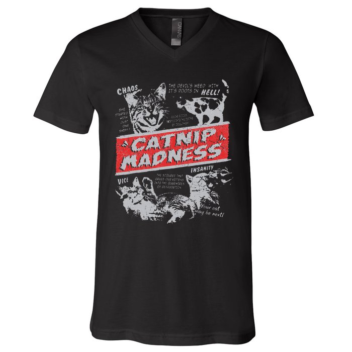 Catnip Madness Cute Kitten Funny Cat Women Vintage V-Neck T-Shirt