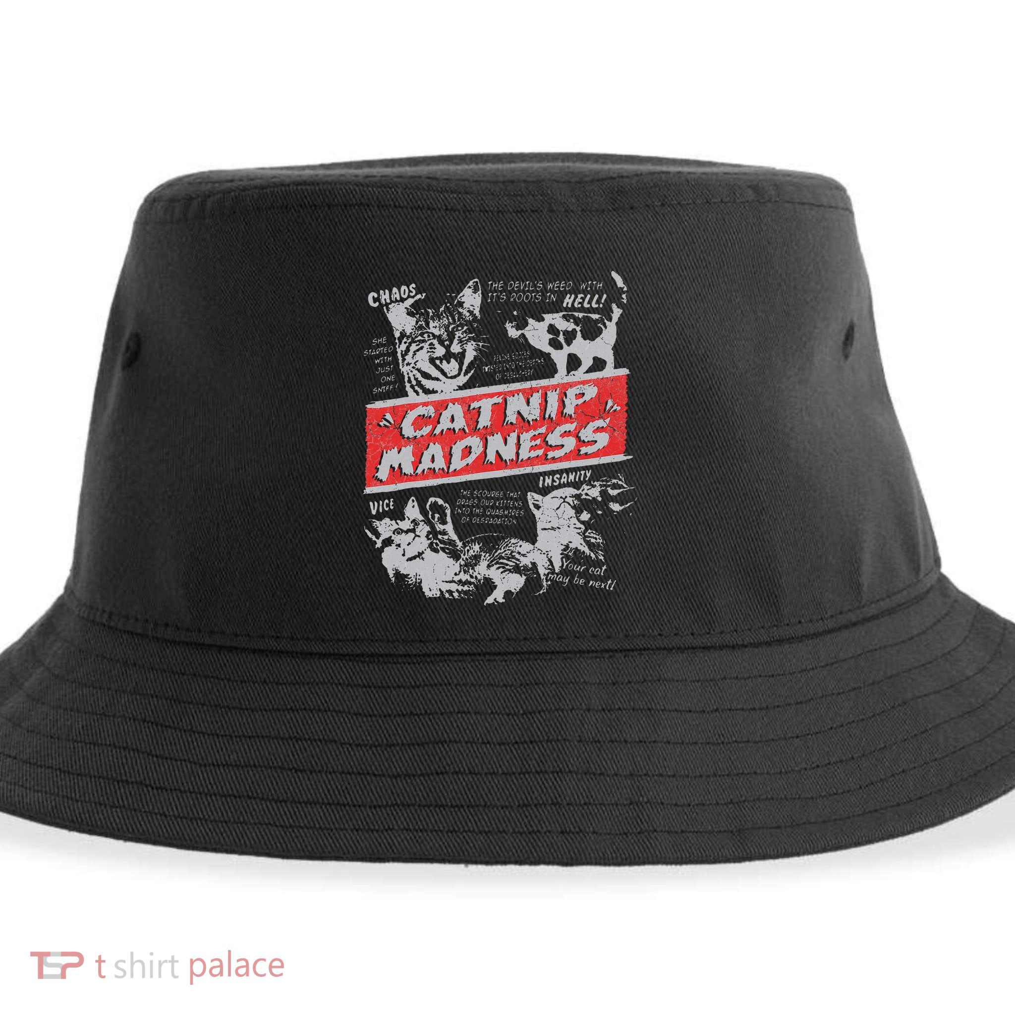 Catnip Madness Cute Kitten Funny Cat Women Vintage Sustainable Bucket Hat