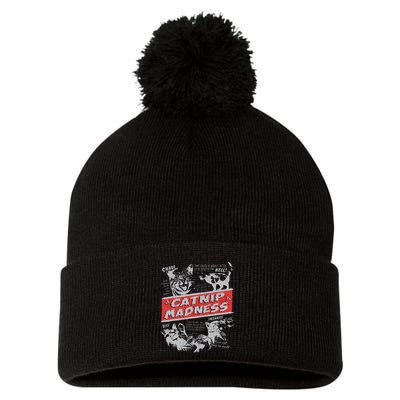 Catnip Madness Cute Kitten Funny Cat Women Vintage Pom Pom 12in Knit Beanie