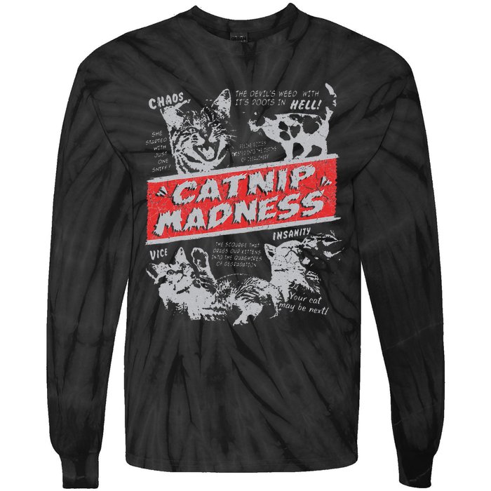 Catnip Madness Cute Kitten Funny Cat Women Vintage Tie-Dye Long Sleeve Shirt