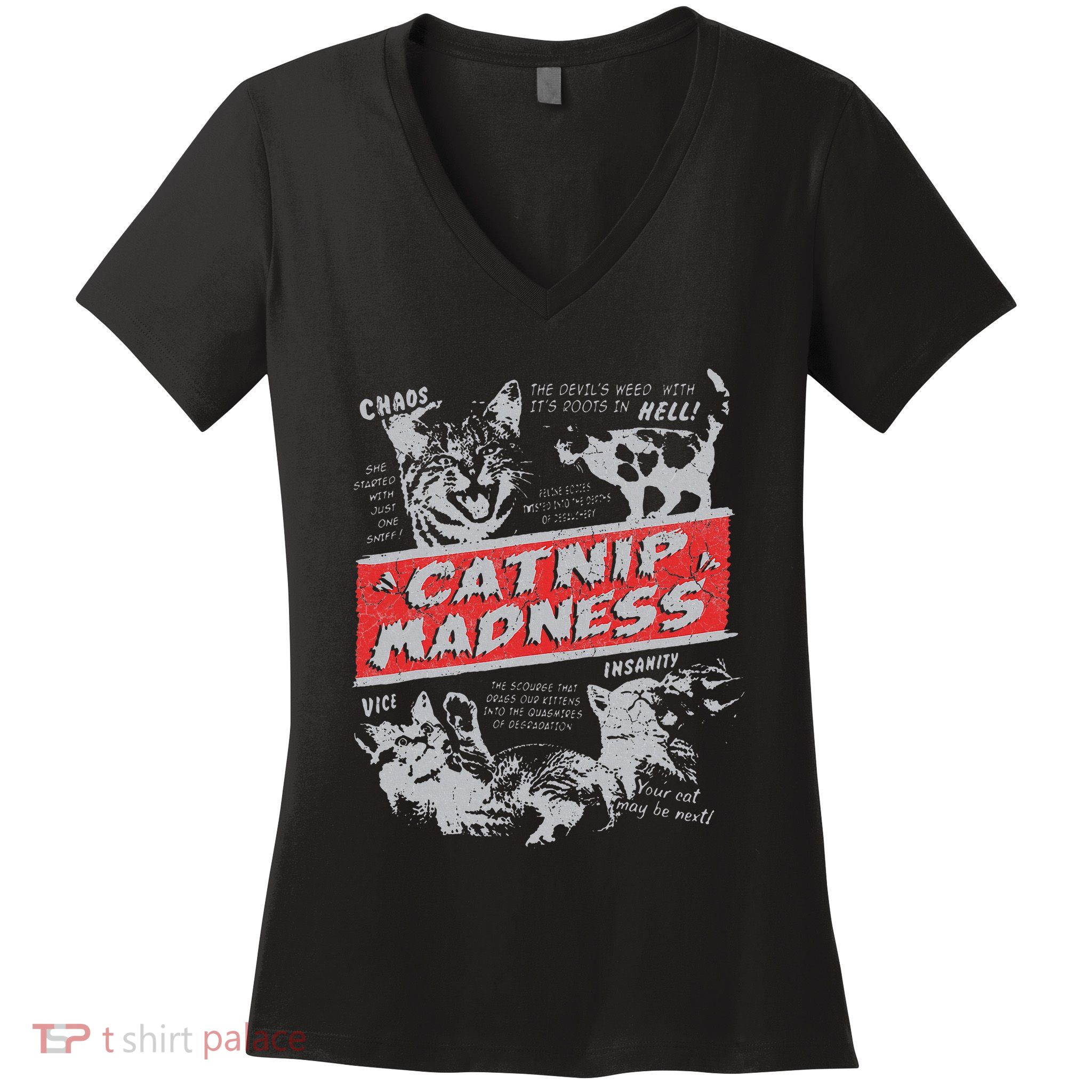 Catnip Madness Cute Kitten Funny Cat Women Vintage Women's V-Neck T-Shirt