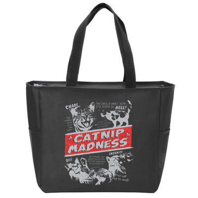 Catnip Madness Cute Kitten Funny Cat Women Vintage Zip Tote Bag