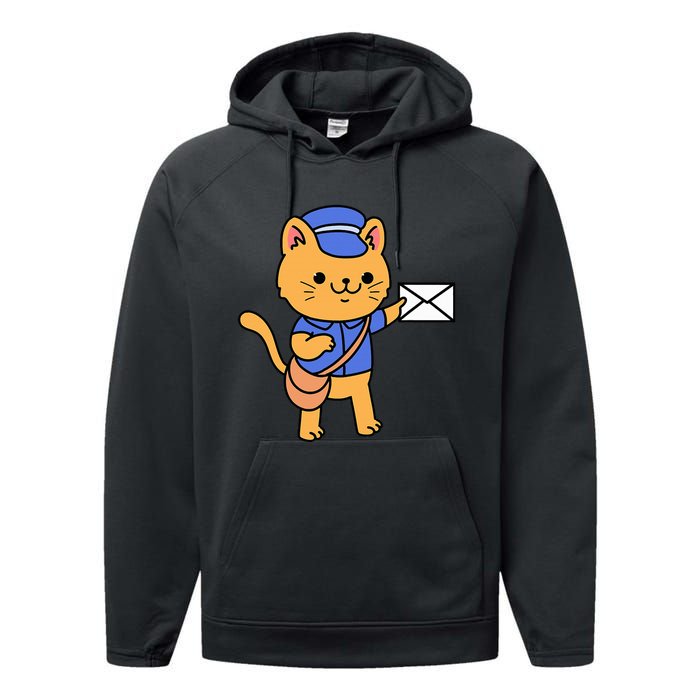 Cat Mail Carrier Gift For Mailman Performance Fleece Hoodie