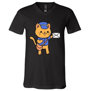 Cat Mail Carrier Gift For Mailman V-Neck T-Shirt