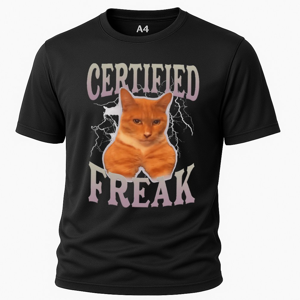 Cat Meme Certified Freak Cooling Performance Crew T-Shirt