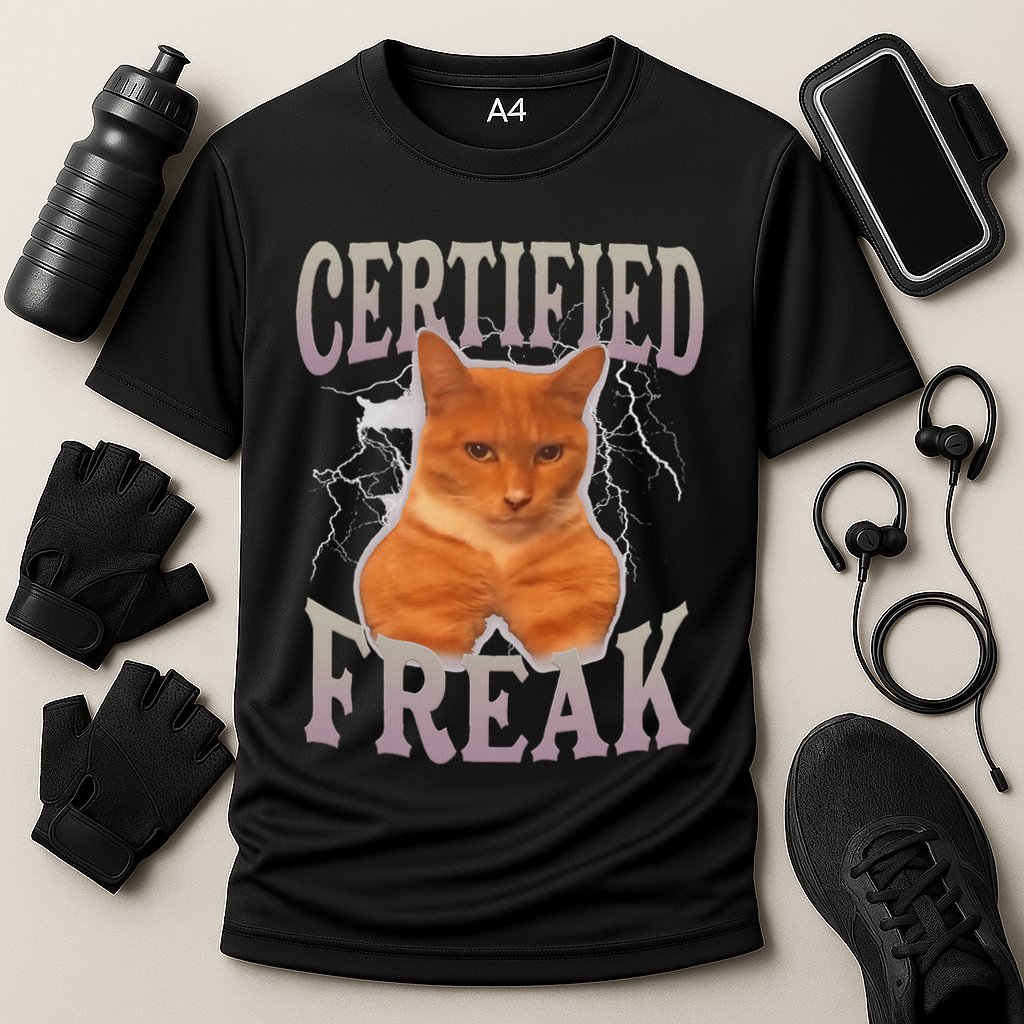 Cat Meme Certified Freak Cooling Performance Crew T-Shirt