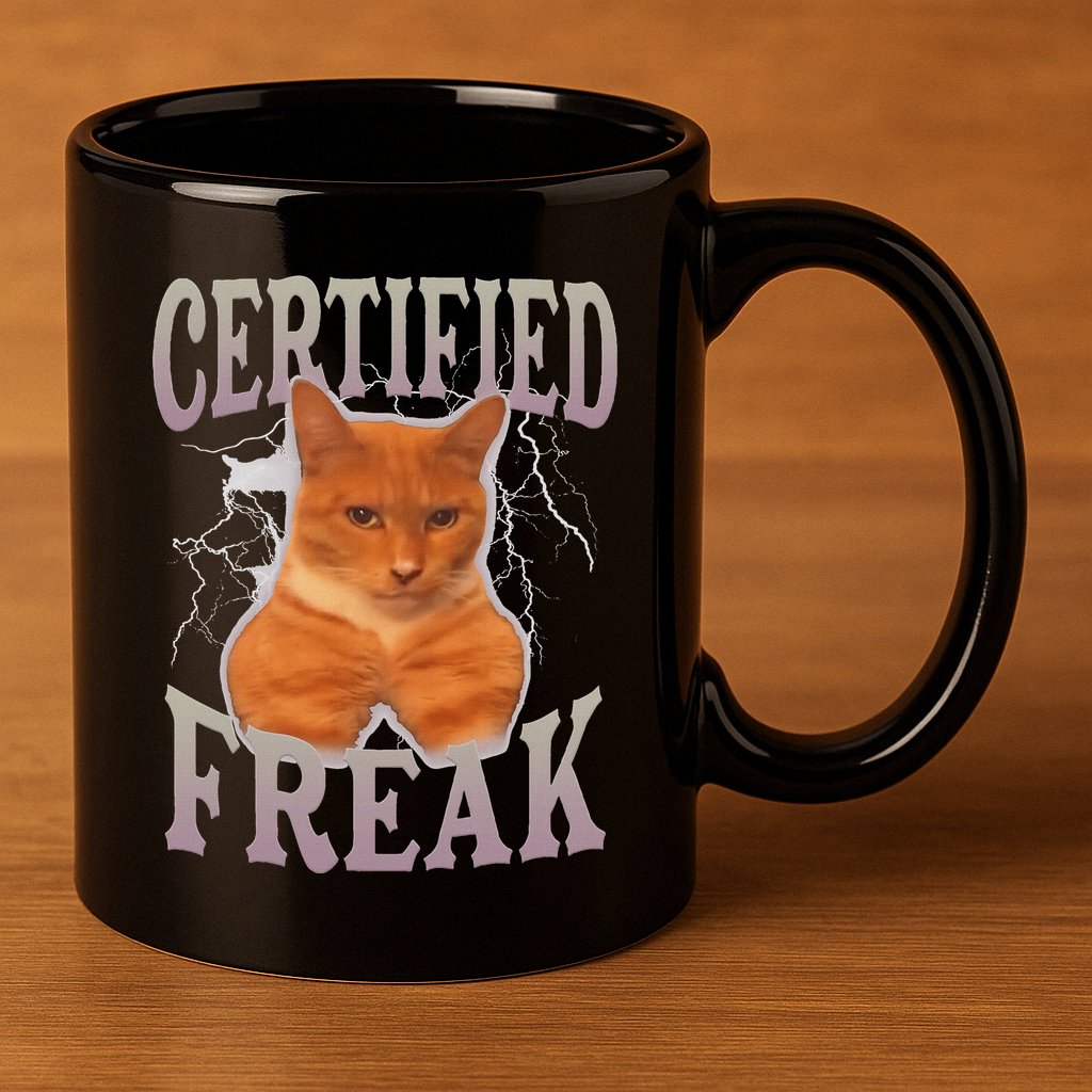Cat Meme Certified Freak 11oz C Handle Ceramic Mug