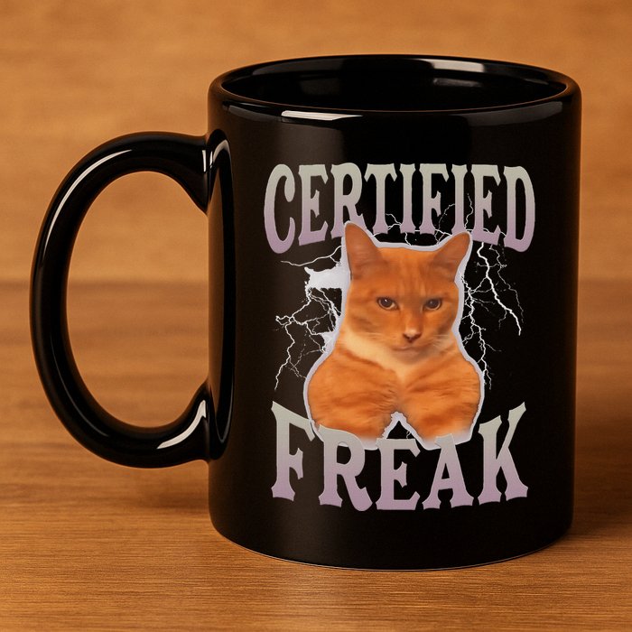Cat Meme Certified Freak 11oz C Handle Ceramic Mug