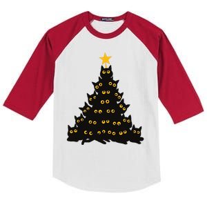 Christmas Meow Cute Cat Kids Colorblock Raglan Jersey