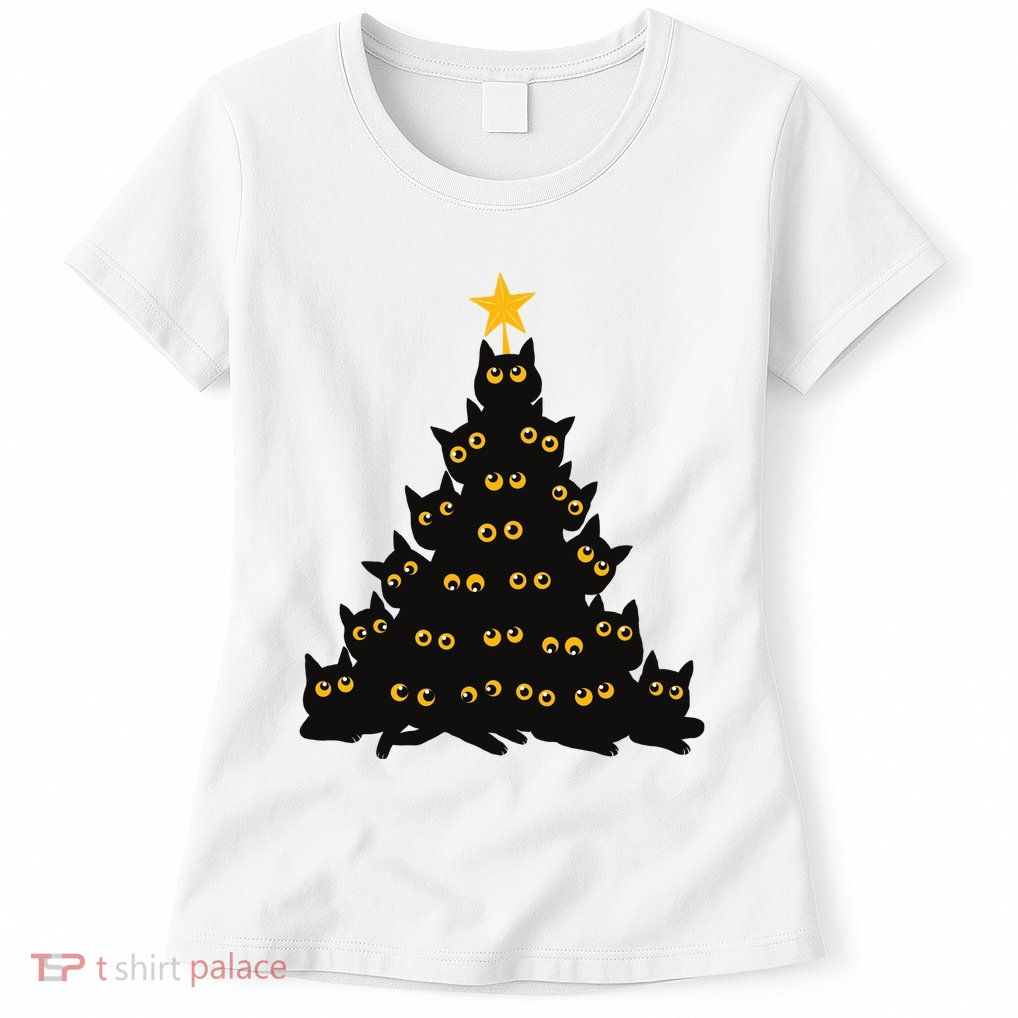 Christmas Meow Cute Cat Womens T-Shirt