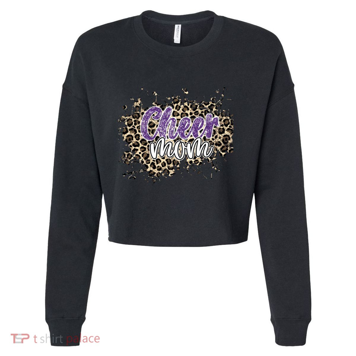 Cheer Mom Cool Gift Leopard Cheetah Print Purple Cheer Cute Gift Cropped Pullover Crew