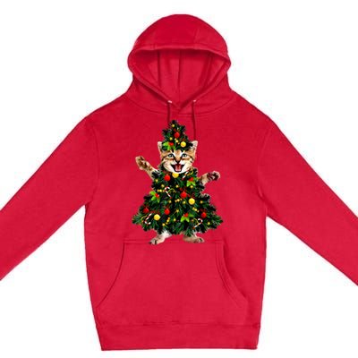 Cat Maine Coon Christmas Tree Holiday Cat Lovers Xmas Gift Premium Pullover Hoodie