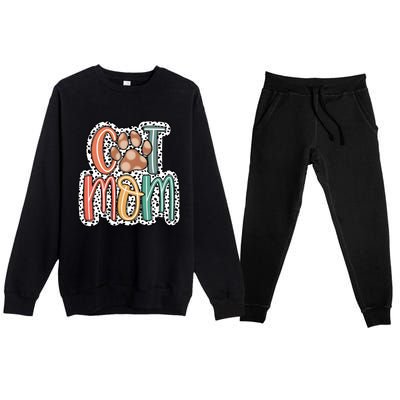 Cat Mom Cat Paw Mama Premium Crewneck Sweatsuit Set