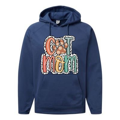 Cat Mom Cat Paw Mama Performance Fleece Hoodie