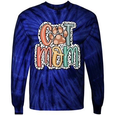 Cat Mom Cat Paw Mama Tie-Dye Long Sleeve Shirt