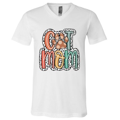 Cat Mom Cat Paw Mama V-Neck T-Shirt