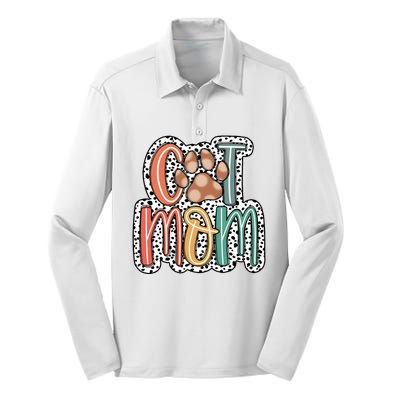 Cat Mom Cat Paw Mama Silk Touch Performance Long Sleeve Polo