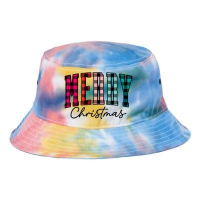 Cool Merry Christmas Multi Color Plaid Tie Dye Newport Bucket Hat