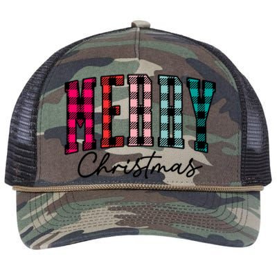 Cool Merry Christmas Multi Color Plaid Retro Rope Trucker Hat Cap