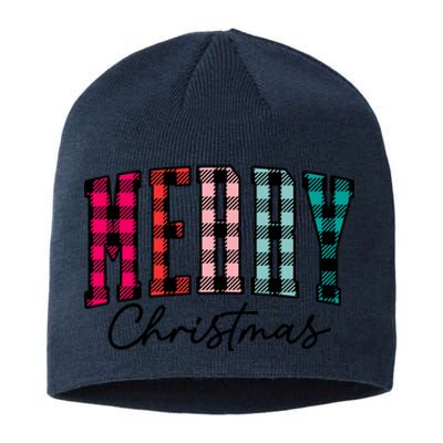 Cool Merry Christmas Multi Color Plaid Sustainable Beanie