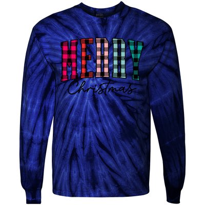 Cool Merry Christmas Multi Color Plaid Tie-Dye Long Sleeve Shirt