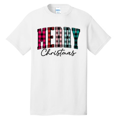 Cool Merry Christmas Multi Color Plaid Tall T-Shirt