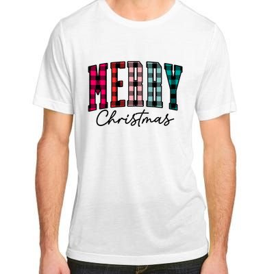 Cool Merry Christmas Multi Color Plaid Adult ChromaSoft Performance T-Shirt