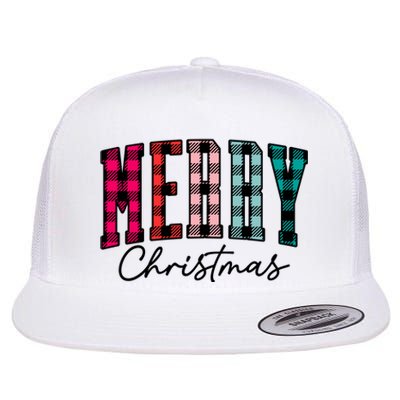 Cool Merry Christmas Multi Color Plaid Flat Bill Trucker Hat