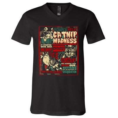 Catnip Madness Cute Kitten Cat Lover Gift For Cat Owners V-Neck T-Shirt