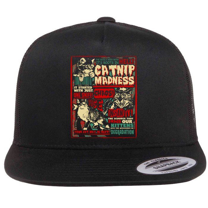 Catnip Madness Cute Kitten Cat Lover Gift For Cat Owners Flat Bill Trucker Hat