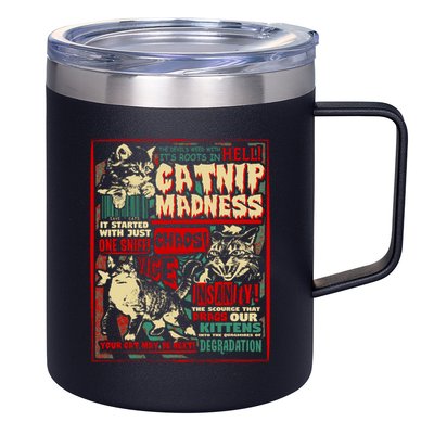 Catnip Madness Cute Kitten Cat Lover Gift For Cat Owners 12oz Stainless Steel Coffee Mug