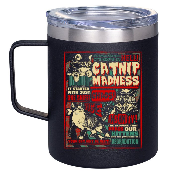 Catnip Madness Cute Kitten Cat Lover Gift For Cat Owners 12oz Stainless Steel Coffee Mug