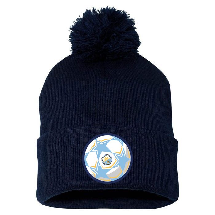 Cool Man City Soccer Team Ball Pom Pom 12in Knit Beanie