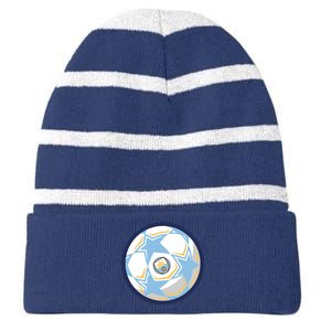 Cool Man City Soccer Team Ball Striped Beanie with Solid Band