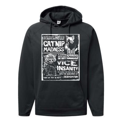 Catnip Madness Cute Kitten Cat Lover Gift For Cat Owners Performance Fleece Hoodie