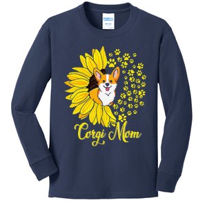 Corgi Mom Cute Corgi Dog Sunflower Happy Mors Day Kids Long Sleeve Shirt