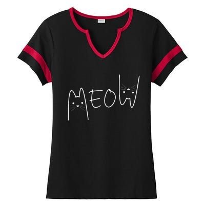 Cute Meow Cats Funny Feline Kitten Ladies Halftime Notch Neck Tee