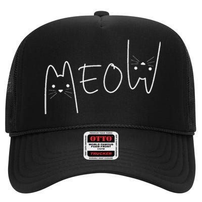 Cute Meow Cats Funny Feline Kitten High Crown Mesh Back Trucker Hat